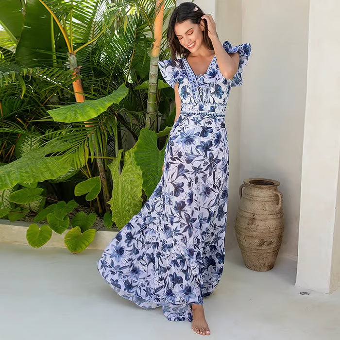 Rucy - Traje de baño de dos piezas con estampado de encaje y volantes
