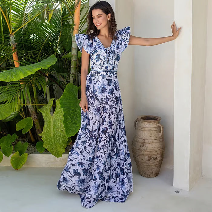 Rucy - Traje de baño de dos piezas con estampado de encaje y volantes