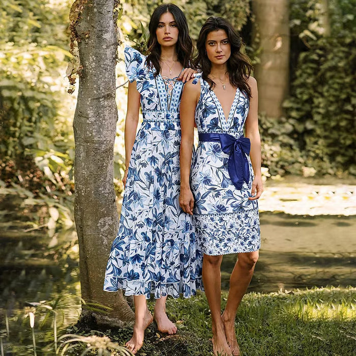 Rucy - Traje de baño de dos piezas con estampado de encaje y volantes