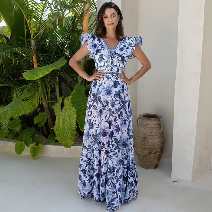 Rucy - Traje de baño de dos piezas con estampado de encaje y volantes